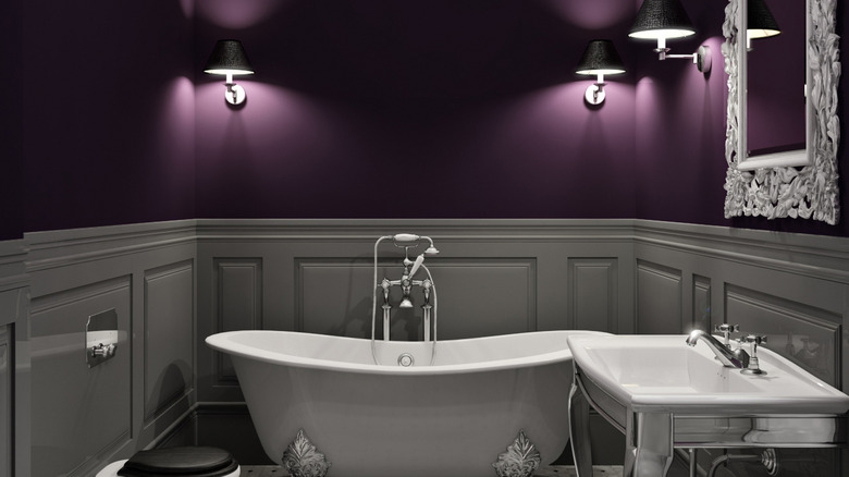 gray and purple bathroom