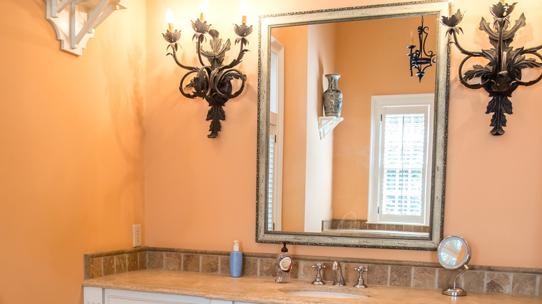 peach colored bathroom