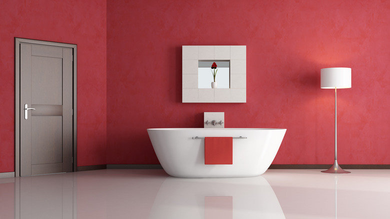 bathroom with red walls