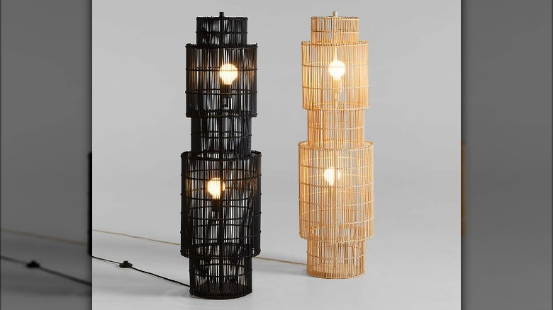 Black and natural wicker lamps