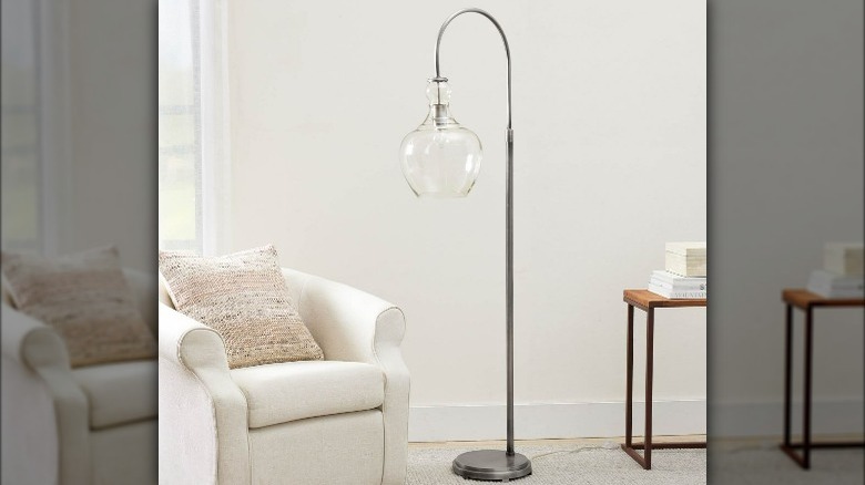 Arched silver floor lamp