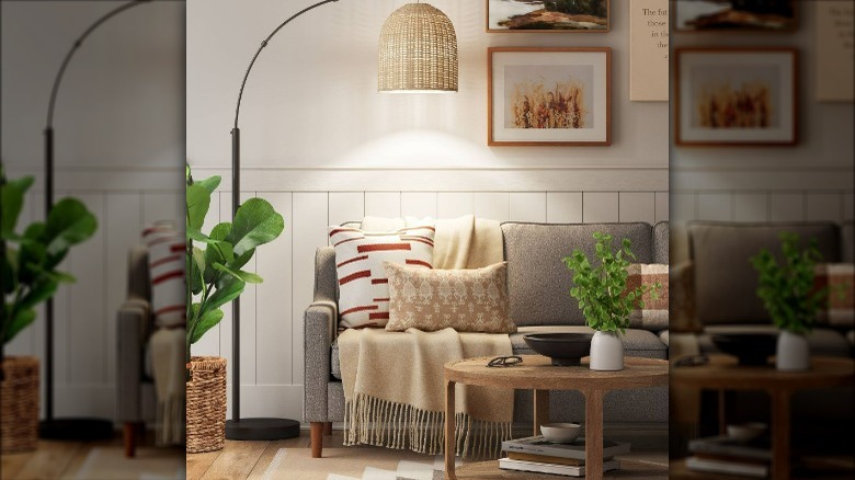 Rattan arched floor lamp
