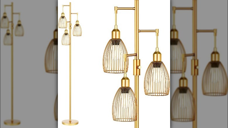 Gold three headed floor lamp