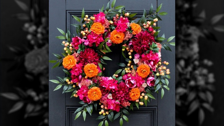 Fuchsia and orange spring wreath