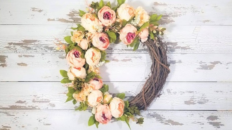 Peony and branch wreath 