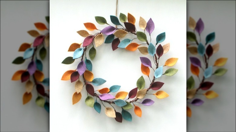 Felt rainbow leaf wreath