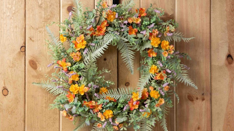 Orange and lilac fern wreath