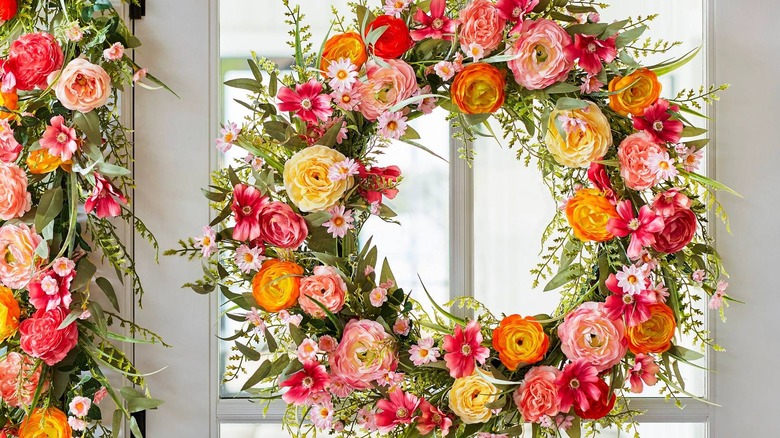 pink and orange floral wreath 