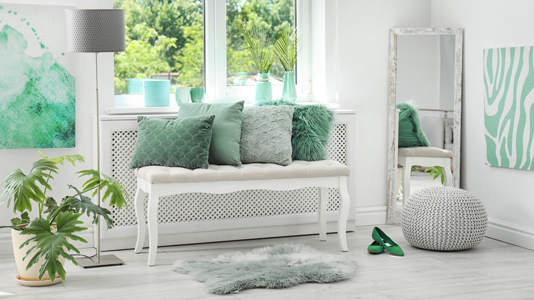 mint green in white room