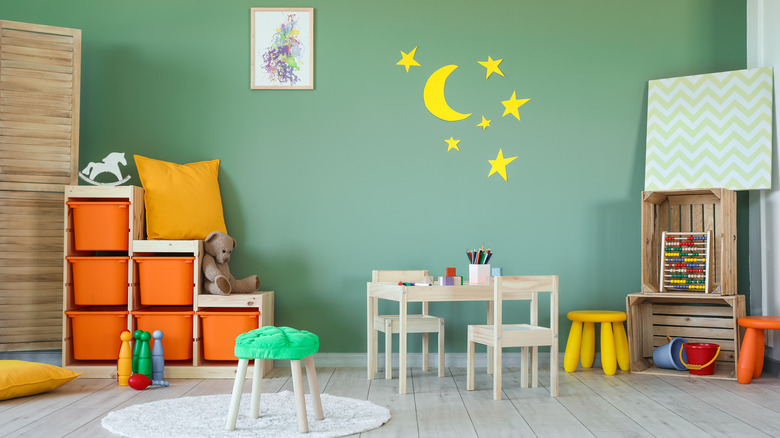 mint green and colorful playroom 