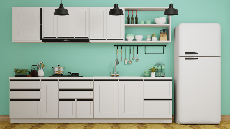 white and mint green kitchen