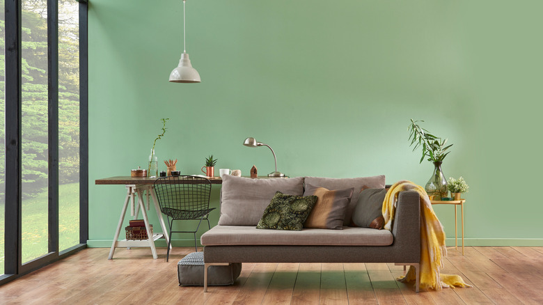 mint green living room space