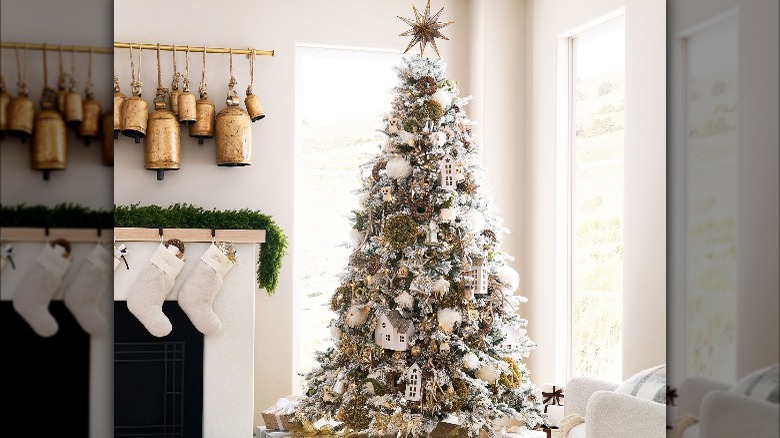 Christmas tree with white ornaments