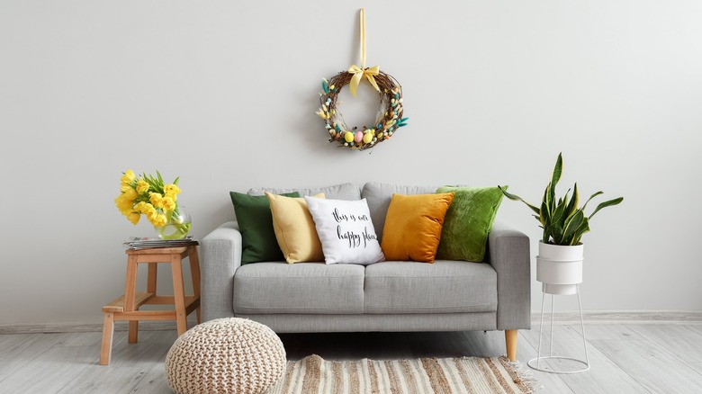 wreath above a couch