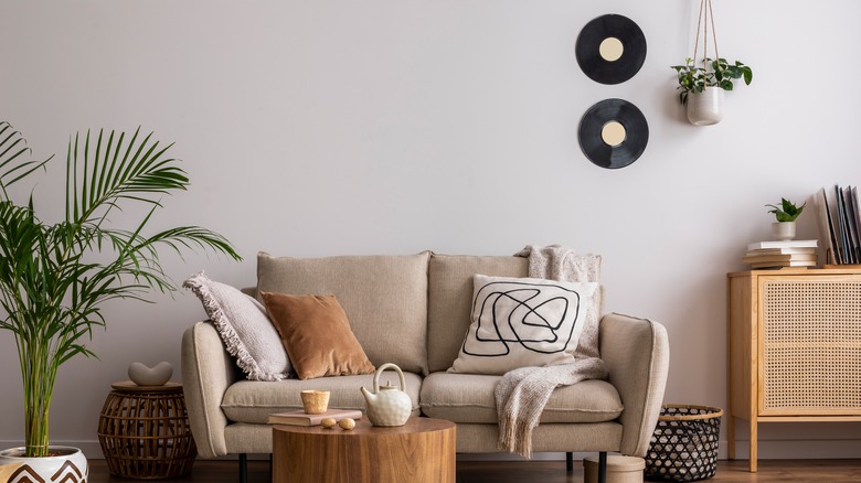 two vinyl records on wall