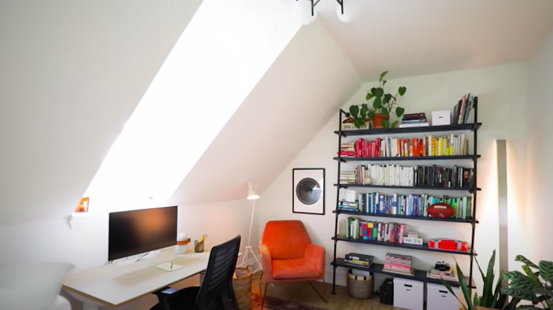 home office with large bookcase