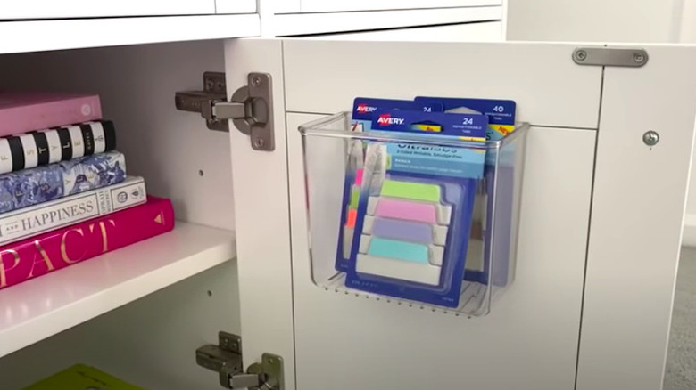 organized office supplies in cabinet