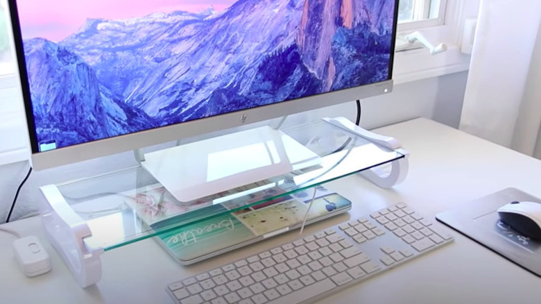 desktop with monitor riser