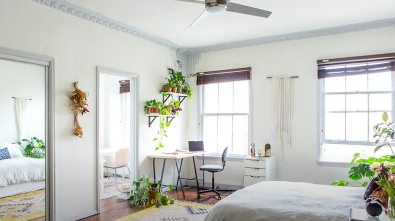 home office in bedroom corner 