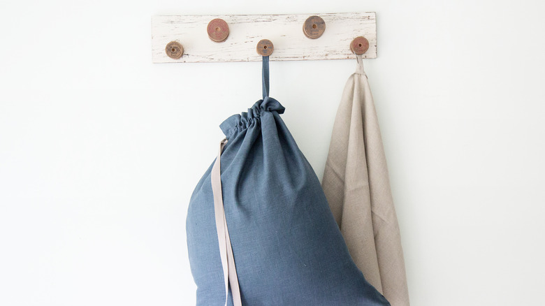 Bags hanging from hooks