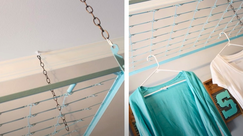Drying rack hanging from ceiling