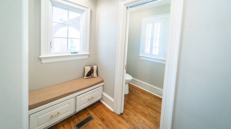 long bench in mudroom