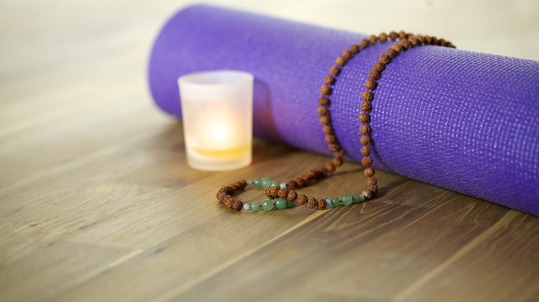 Yoga mat with candles