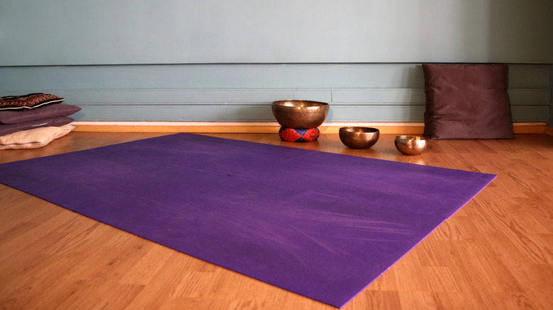 yoga room with singing bowls