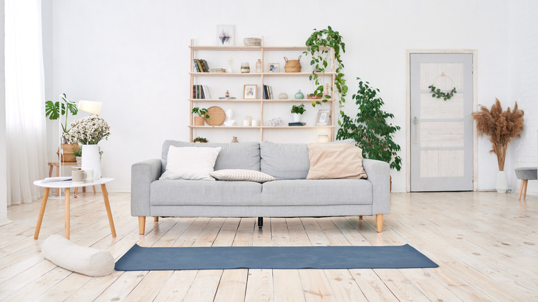 yoga mat in living room