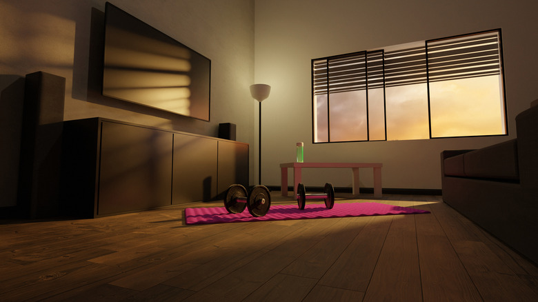 sunset streams in yoga room