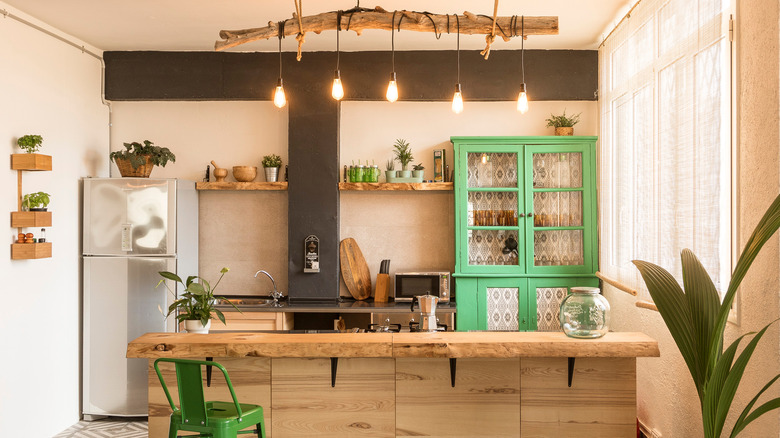 bright green cabinet in kitchen