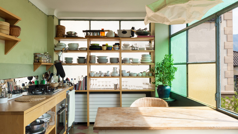 colored window panes in kitchen