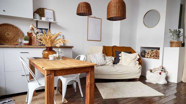 woven light fixtures in kitchen