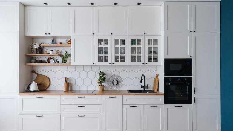 white hexagon tiles in kitchen