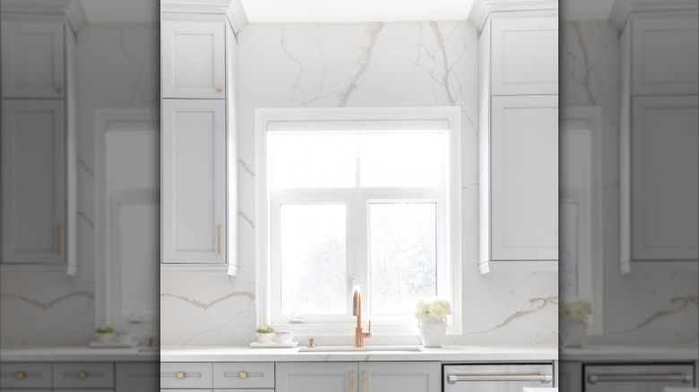 marble backsplash up entire wall