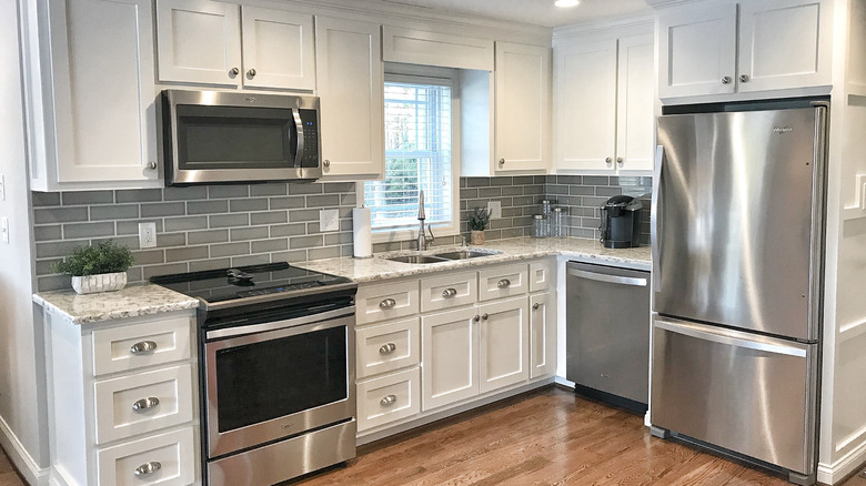 gray subway tiles in kitchen