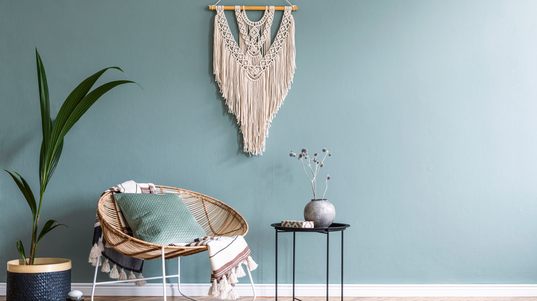 room with pale blue green walls