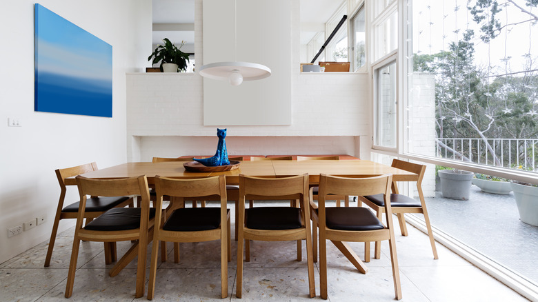 dining room with blonde wood 