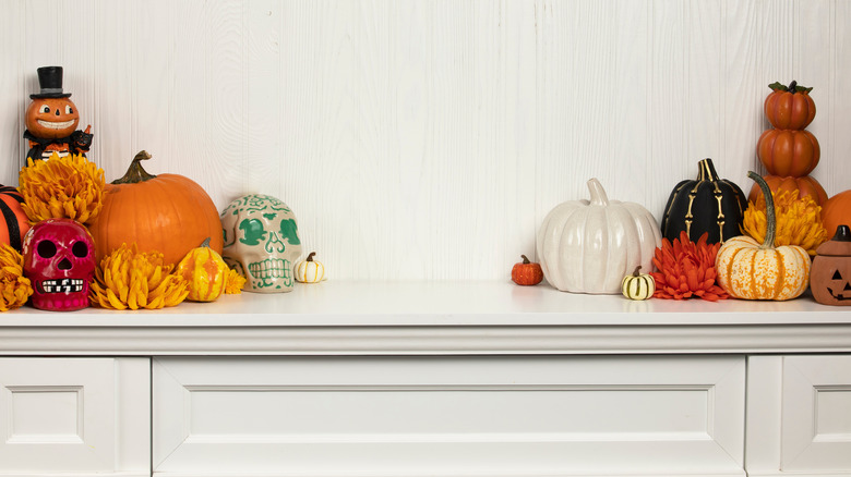 Sugar skulls on mantel