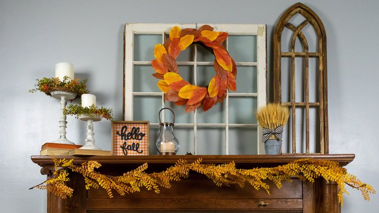 Farmhouse themed mantel