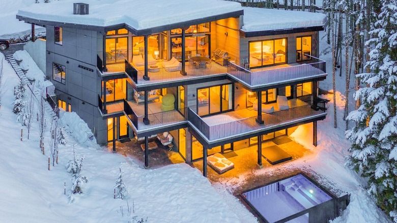 chalet mansion in the snow