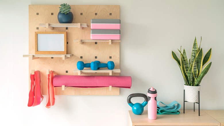 exercise equipment on wall 