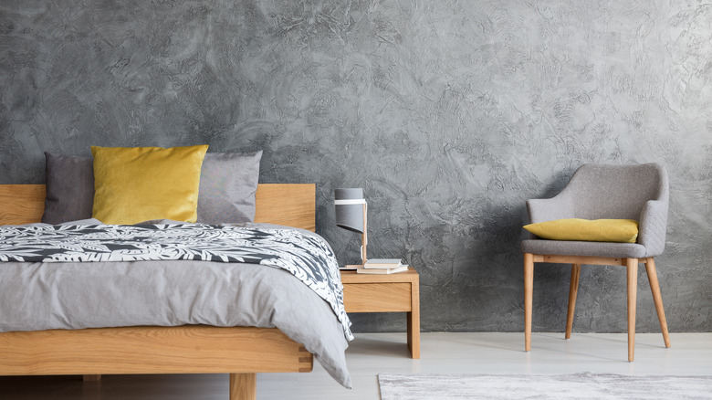 Textured gray bedroom wall