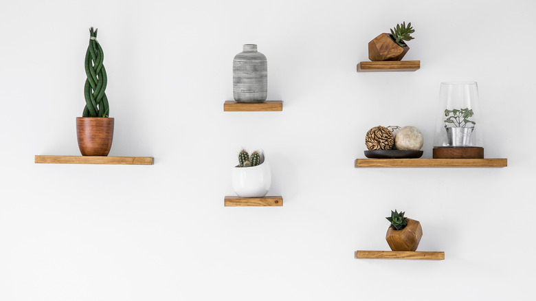 Various wood floating shelves