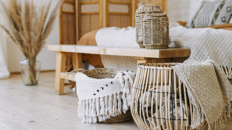 Woven bohemian bedroom baskets