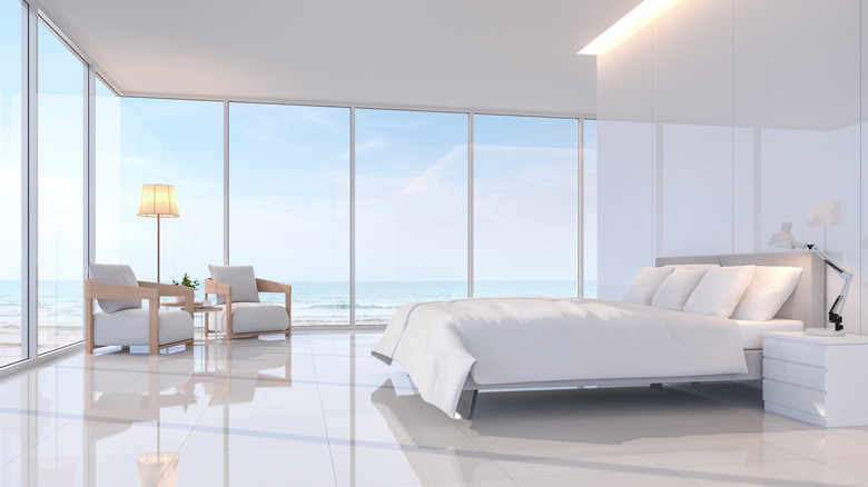 minimalist bedroom in white