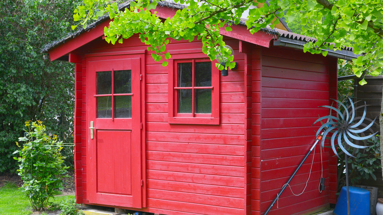 bright red backyard shed