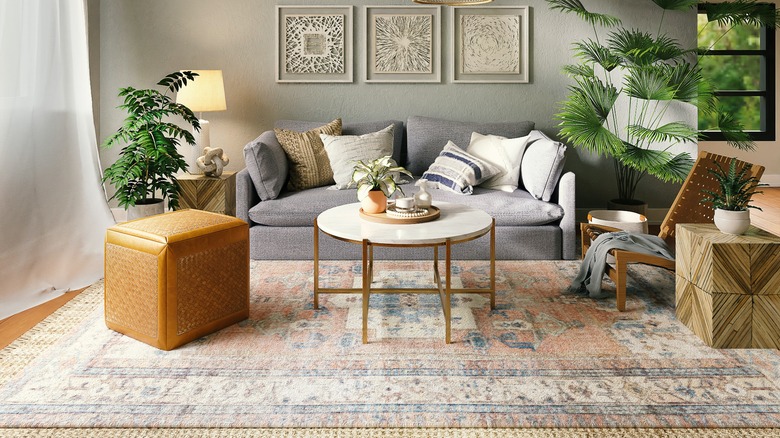 Living room with large rug