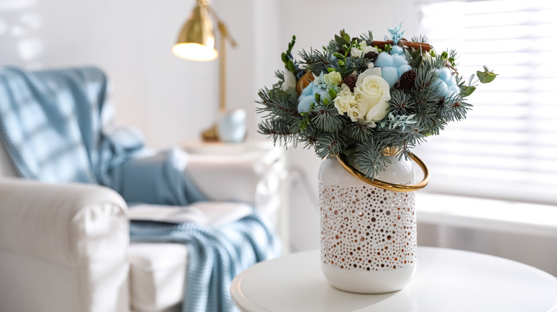 winter bouquet in white jar