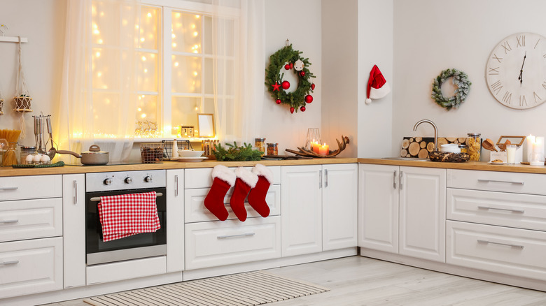 Christmas decorations in kitchen